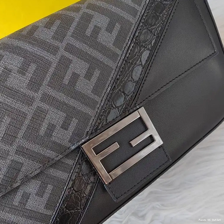 Cheap HOT Medium Bag FF Fabric Black Baguette Fendi In Motif 0414